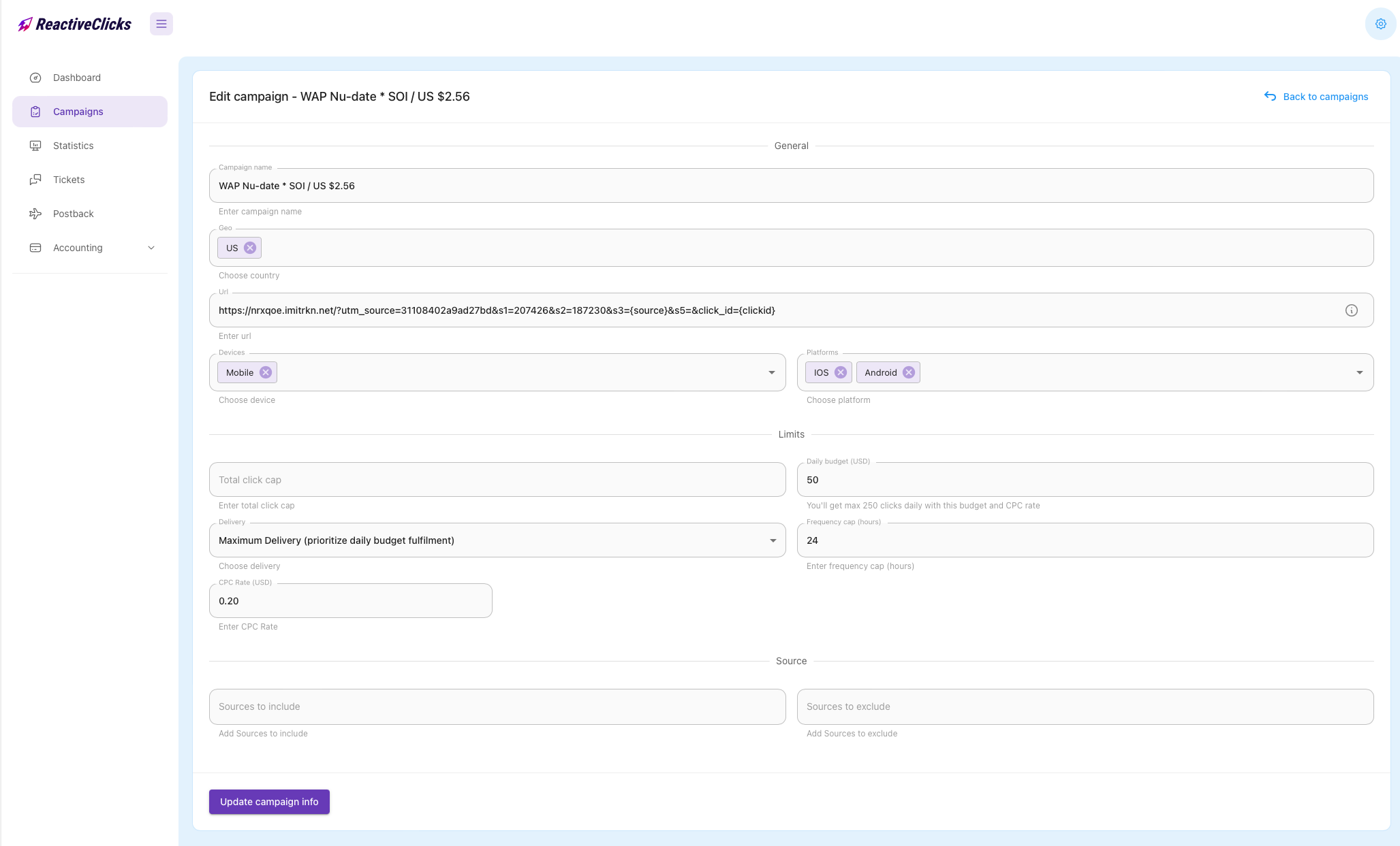 Targeting settings